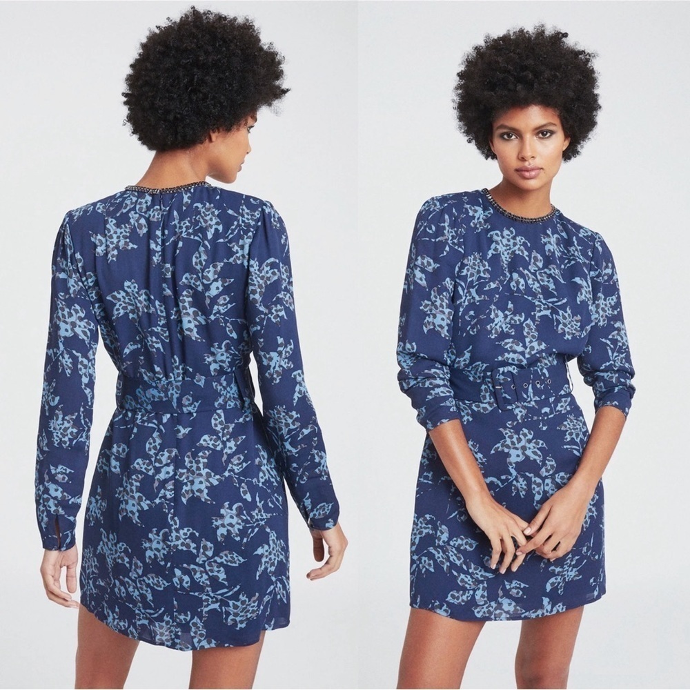 REISS • Melody Printed Dress With Embellished Detail blue floral beaded mini - Picture 15 of 15